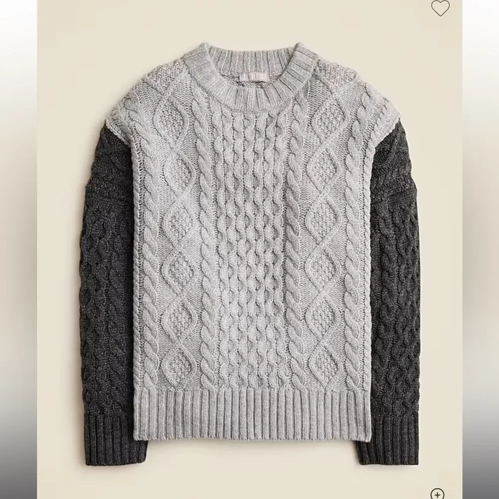 J.Crew Oversized cable-knit crewneck sweater with contrast sleeves S/M - Picture 2 of 5